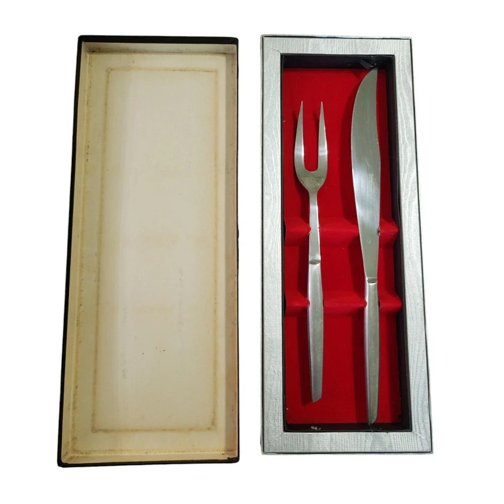 Mid Century Modern Raimond Stainless Steel Carving Knife &  Fork Boxed Set Italy